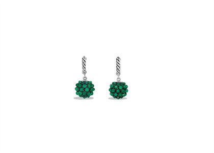 Rhodium Plated Green Color Stone Twisted Dangle Earring